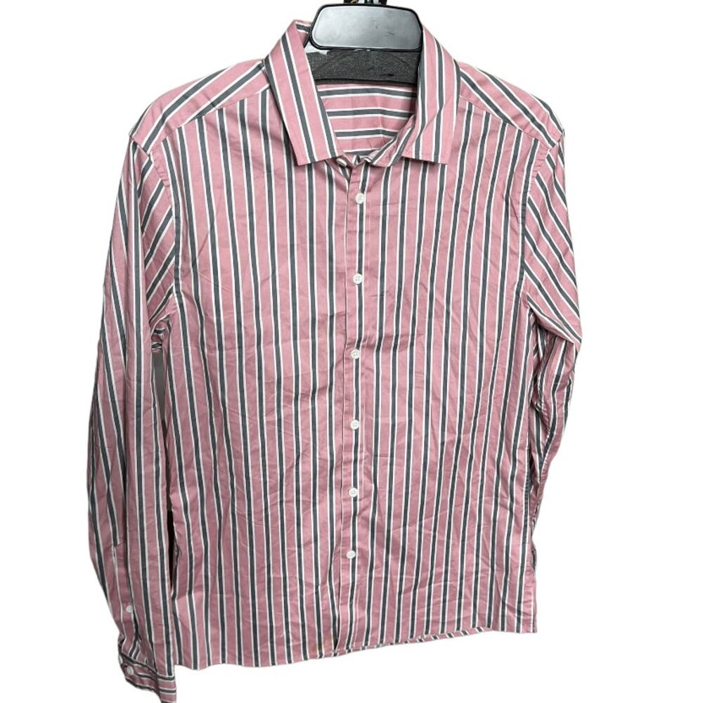 ASOS pink gray striped button up shirt long sleeve medium NWOT